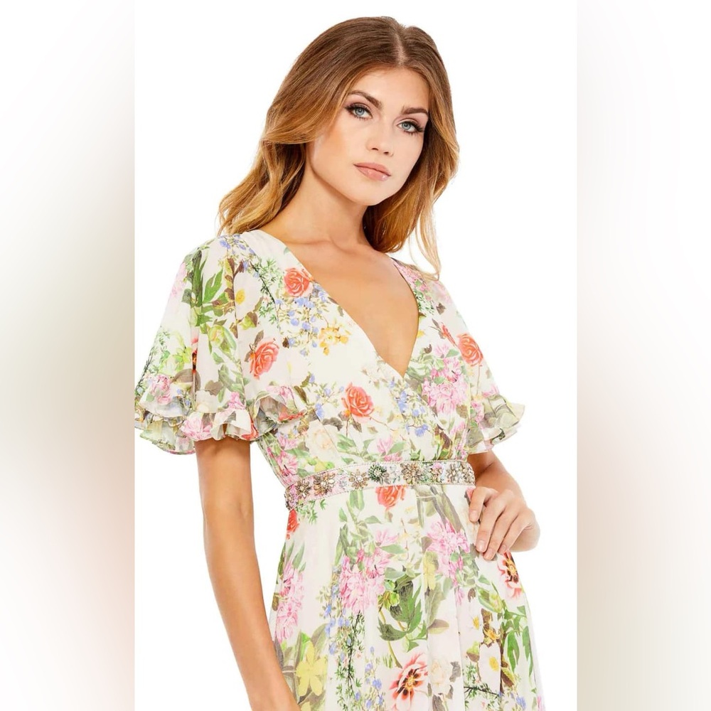 NWT Mac Duggal Sundress Flutter Sleeves Floral Maxi Dress #9079 Size 6